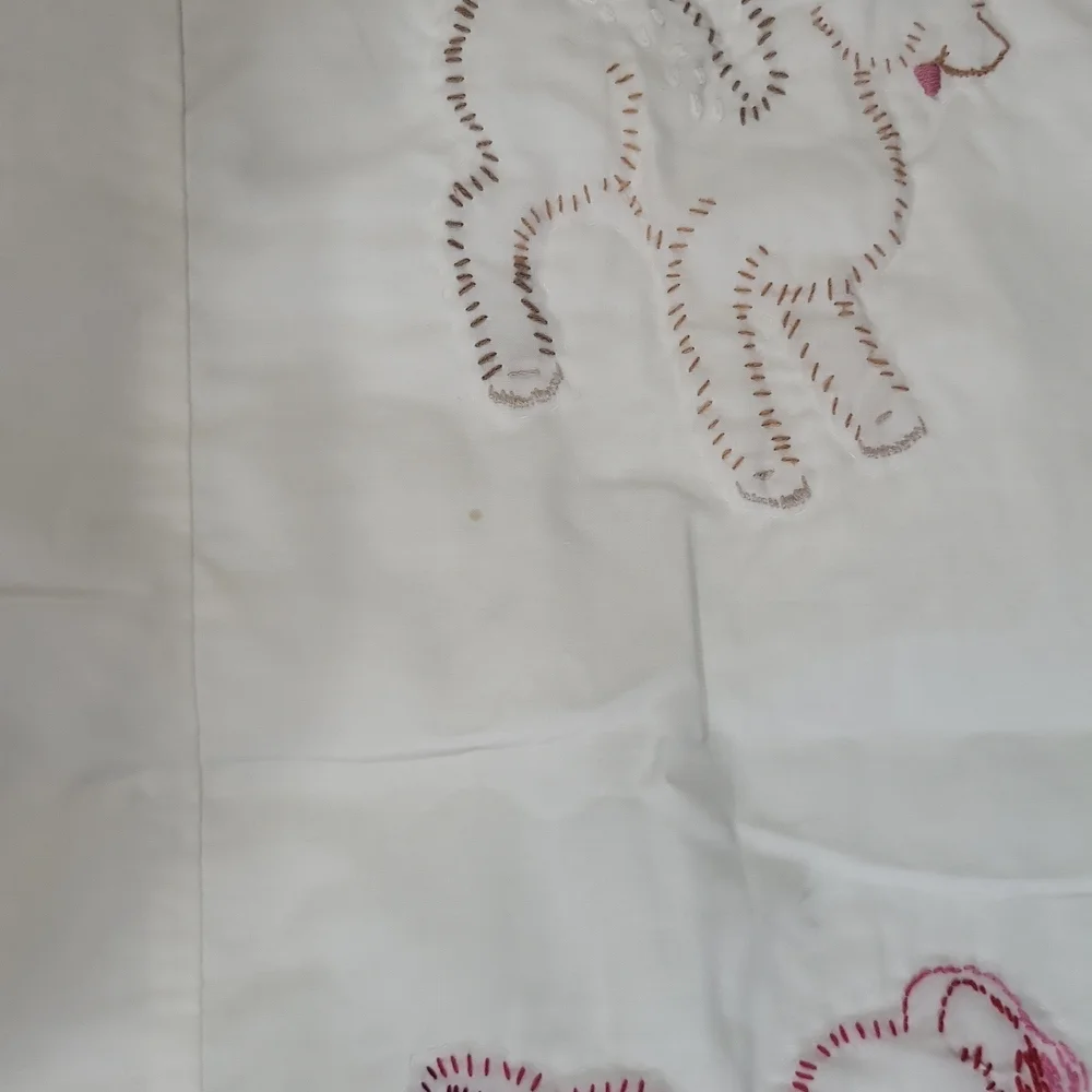 Handmade Yellow White Embroidered Animal Baby Quilt Blanket